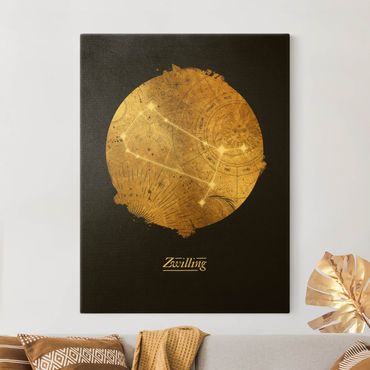 Złoty obraz na płótnie - Znak zodiaku Gemini Szare złoto