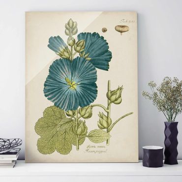 Obraz na szkle - Botanika w stylu vintage z topolą z niebieską różą