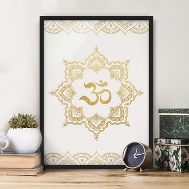 Plakat w ramie - Mandala OM Ilustracja Ornament z białego złota