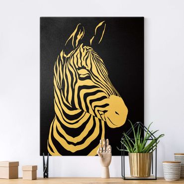 Złoty obraz na płótnie - Safari Animals - Portret zebry czarny