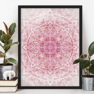 Plakat w ramie - Mandala Akwarelowy ornament słoneczny różowy
