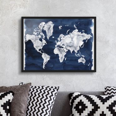 Plakat w ramie - Woda Mapa świata ciemna