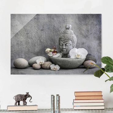 Obraz na szkle - Budda Zen, orchidee i kamienie