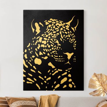 Złoty obraz na płótnie - Safari Animals - Portret lamparta czarny