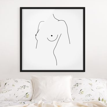 Plakat w ramie - Line Art Nagi biust kobiety czarno-biały