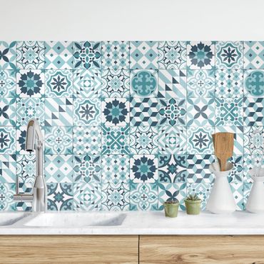 Panel ścienny do kuchni - Płytka geometryczna mix turkusowy