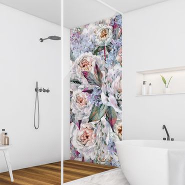 Tylna ścianka prysznicowa - Watercolour Lilac Peony Bouquet
