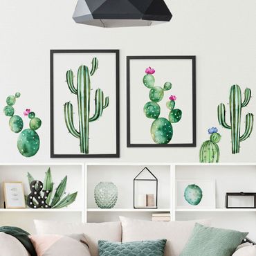 Naklejka na ścianę - Akwarela Zestaw kaktusów