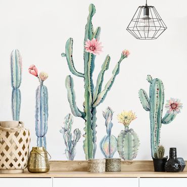 Naklejka na ścianę - Akwarela Zestaw w kwiaty kaktusa XXL