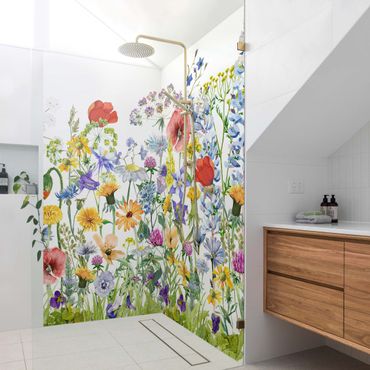 Tylna ścianka prysznicowa - Watercolour Flower Meadow