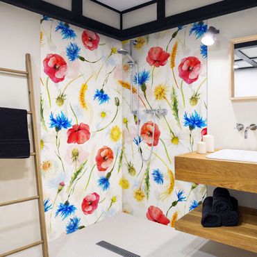 Tylna ścianka prysznicowa - Watercolour Wild Flowers With Poppies