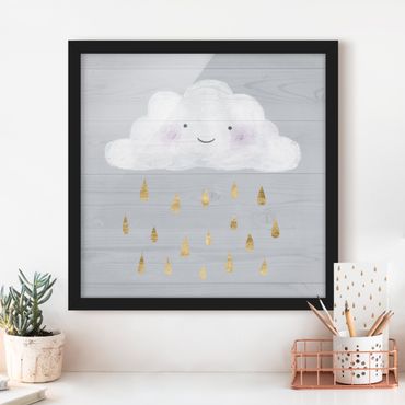 Plakat w ramie - Chmura z kroplami złotego deszczu