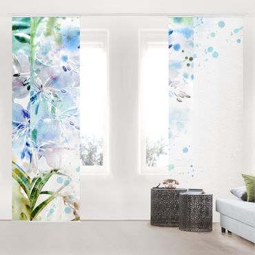 Schiebegardinen Set - Aquarell Blumen Lilien - 4 Flächenvorhänge-240x250-Wandhalterung