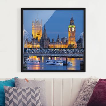 Plakat w ramie - Big Ben i Pałac Westminsterski w Londynie nocą