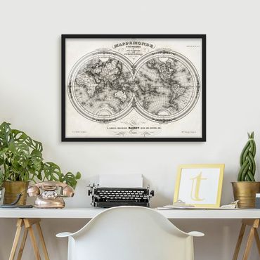 Plakat w ramie - Mapa świata - francuska mapa półkul z 1848 r.
