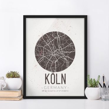 Plakat w ramie - Mapa miasta Kolonia - Retro