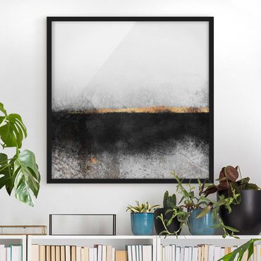 Plakat w ramie - Abstrakcja Złoty horyzont czarno-biały