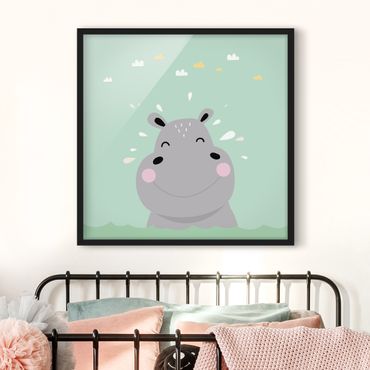 Plakat w ramie - Szczęśliwy hipopotam