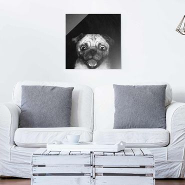 Obraz na szkle - Ilustracja pies Pug malarstwo na czarno-biały