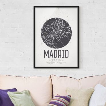 Plakat w ramie - Mapa miasta Madryt - Retro