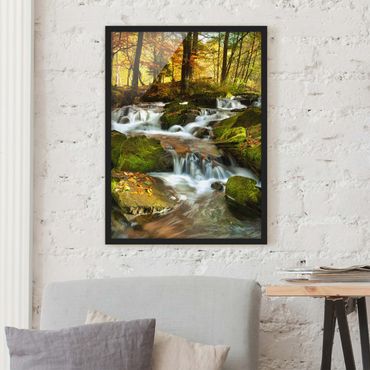 Plakat w ramie - Wodospad jesienny las