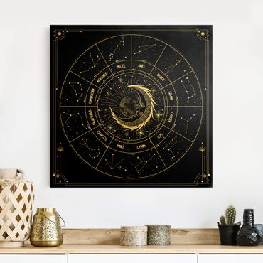 Złoty obraz na płótnie - Astrologia Księżyc i znak zodiaku Czarny