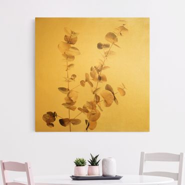 Złoty obraz na płótnie - Gałązki eukaliptusa złocistego