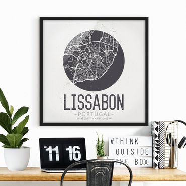 Plakat w ramie - Mapa miasta Lizbona - Retro