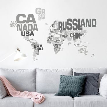 Naklejka na ścianę - Letters World Map Szary