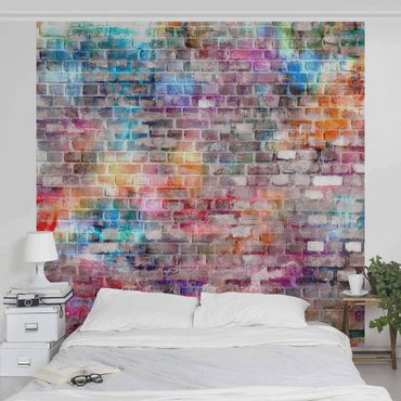 Fototapeta - Kolorowa ściana z cegły w stylu shabby