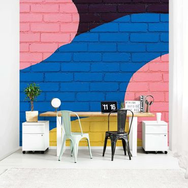 Fototapeta - Colourful Brick Wall In Blue And Pink