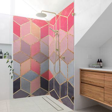 Tylna ścianka prysznicowa - Colourful Pastel Golden Geometrie