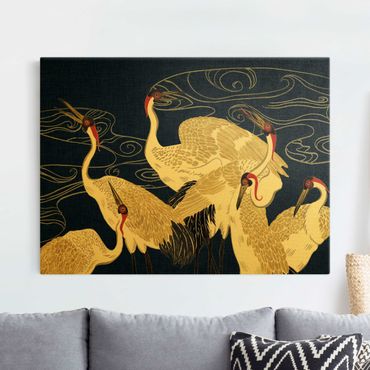 Złoty obraz na płótnie - Żurawie o złotych piórach II