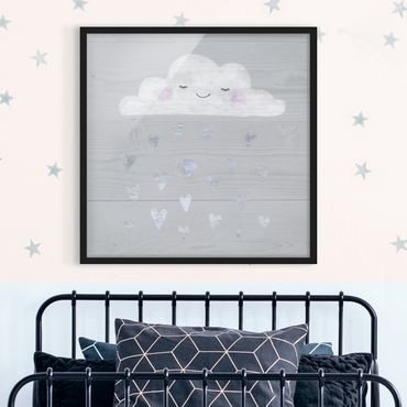 Plakat w ramie - Chmura z srebrnymi sercami