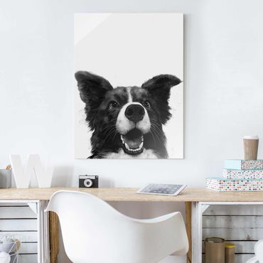 Obraz na szkle - Ilustracja pies Border Collie czarno-biały malarstwo