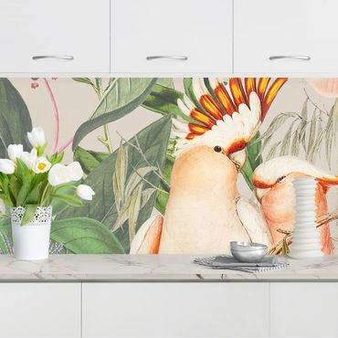 Panel ścienny do kuchni - Kolaże w stylu kolonialnym - Różowy kakadu