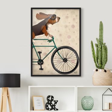 Plakat w ramie - Wycieczka rowerowa - Basset na rowerze