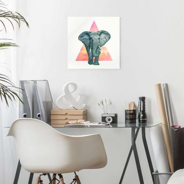 Obraz na szkle - Ilustracja przedstawiająca słonia na tle trójkątnego obrazu