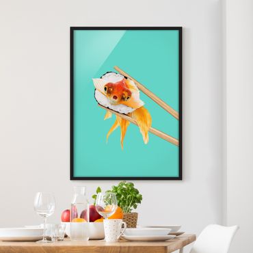 Plakat w ramie - Sushi z złotą rybką