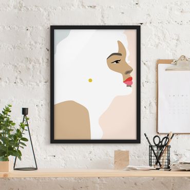 Plakat w ramie - Line Art Portret kobiety pastelowy różowy