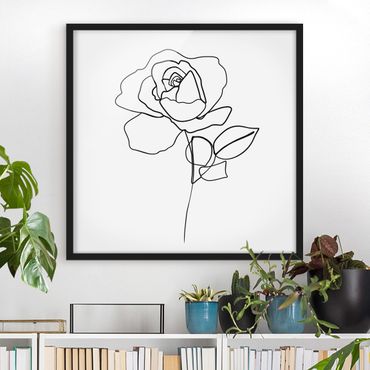 Plakat w ramie - Line Art Róża czarno-biały