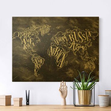 Złoty obraz na płótnie - Mapa świata Kredka