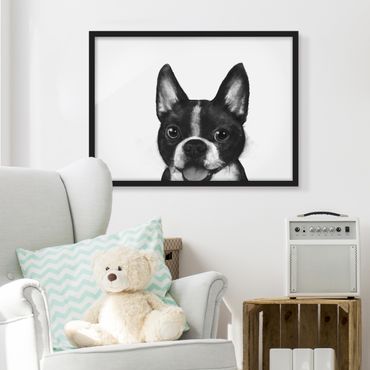 Plakat w ramie - Ilustracja pies Boston czarno-biały Painting