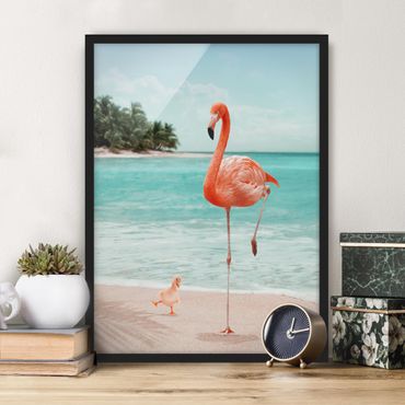 Plakat w ramie - Plaża z flamingiem