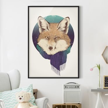Plakat w ramie - Ilustracja Fox Moon Purpurowy turkusowy