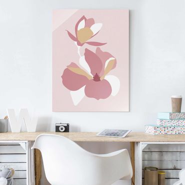 Obraz na szkle - Line Art Kwiaty pastelowy róż