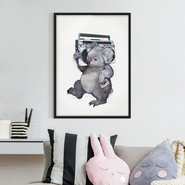 Plakat w ramie - Ilustracja Koala z radiem Malowanie