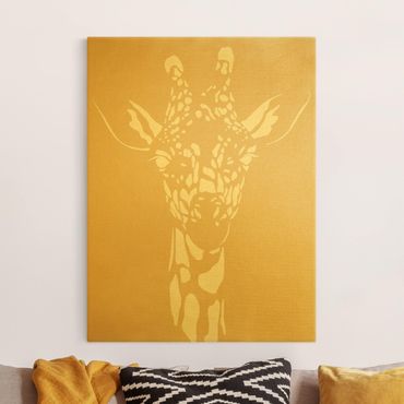 Złoty obraz na płótnie - Zwierzęta Safari - Żyrafa portretowa beżowa