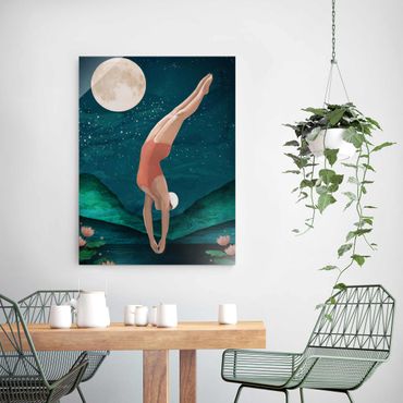 Obraz na szkle - Ilustracja kąpiącej się kobiety Księżyc malarstwo