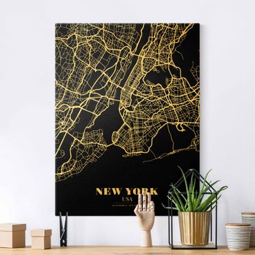 Złoty obraz na płótnie - Mapa miasta Nowy Jork - Klasyczna czerń